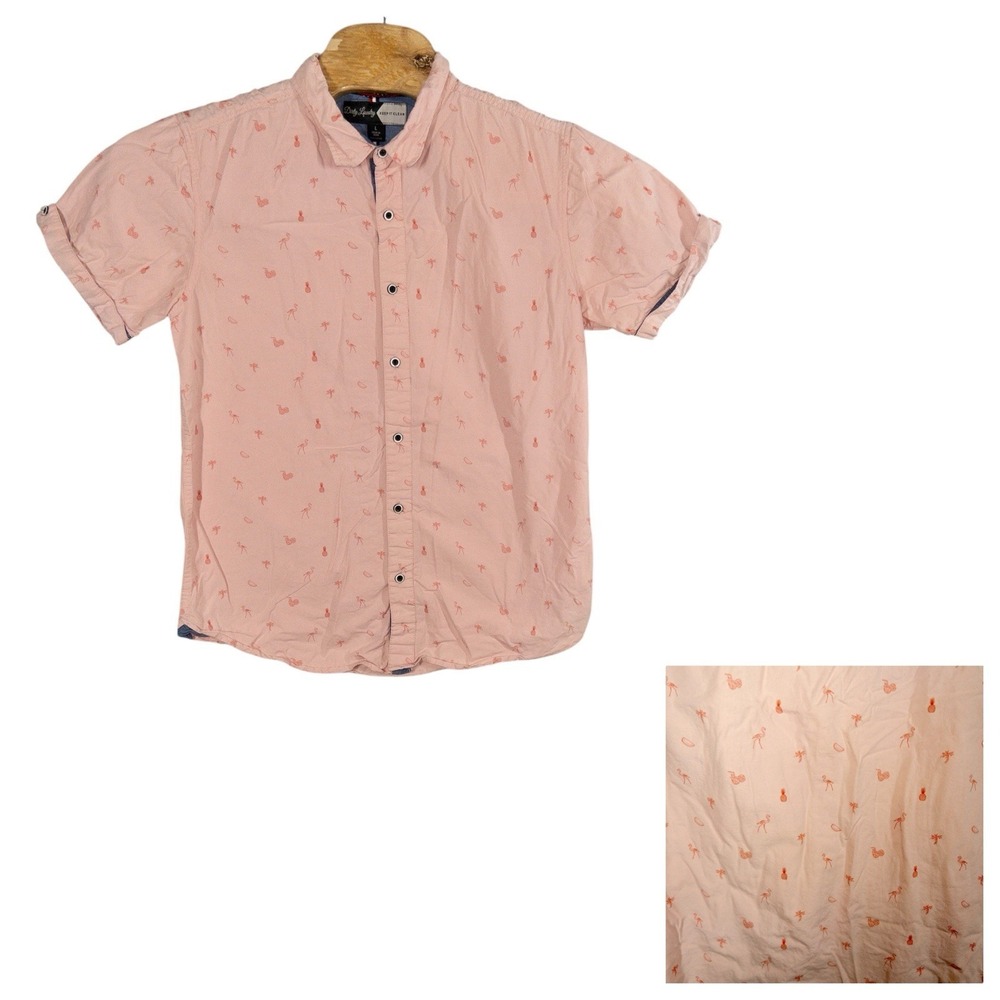 Dirty Laundry 100% Cotton Hawaiian Flamingo Shirt Mens Large Resortwear Vacation